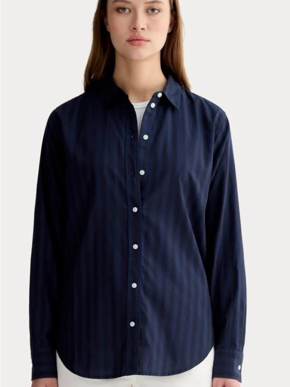 Everlane The Must-Have Shirt in Silky Cotton Stripe Button-Down Shirt | Size 8